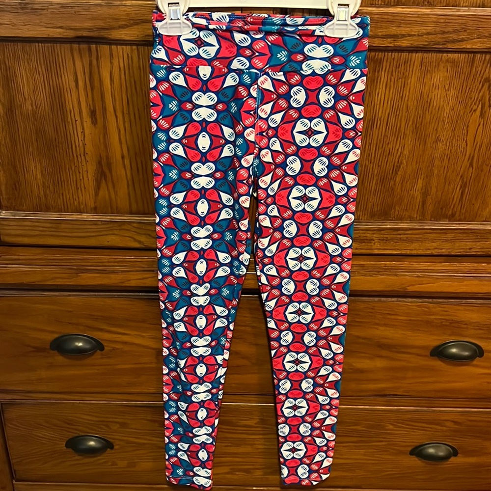 Tween Lularoe leggings blue, red and white pattern